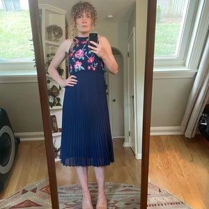 ASOS navy blue floral embroidered midi dress